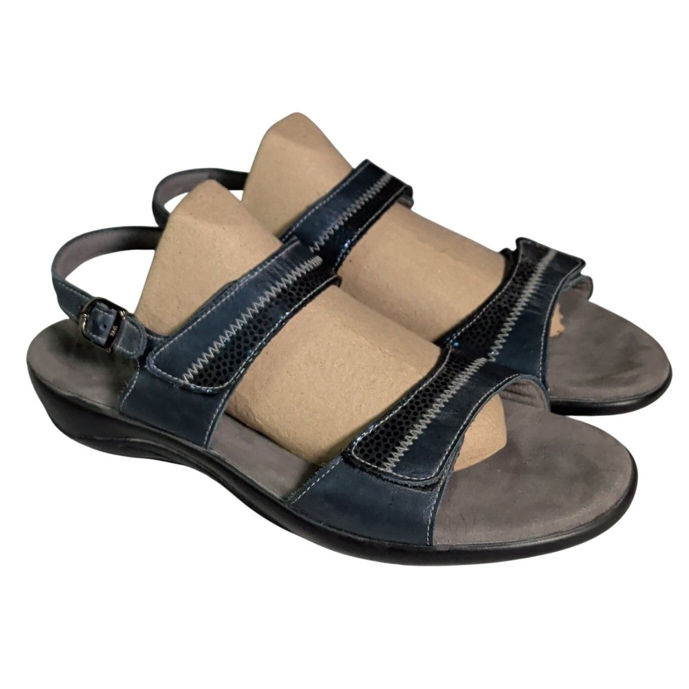 SAS Nudu Sandals Womens Size 12M Ankle Strap Navy Blue Leather Comfort Bohemian